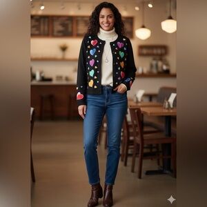 Michael Simon Heart Embroidered Patch Cardigan Size M